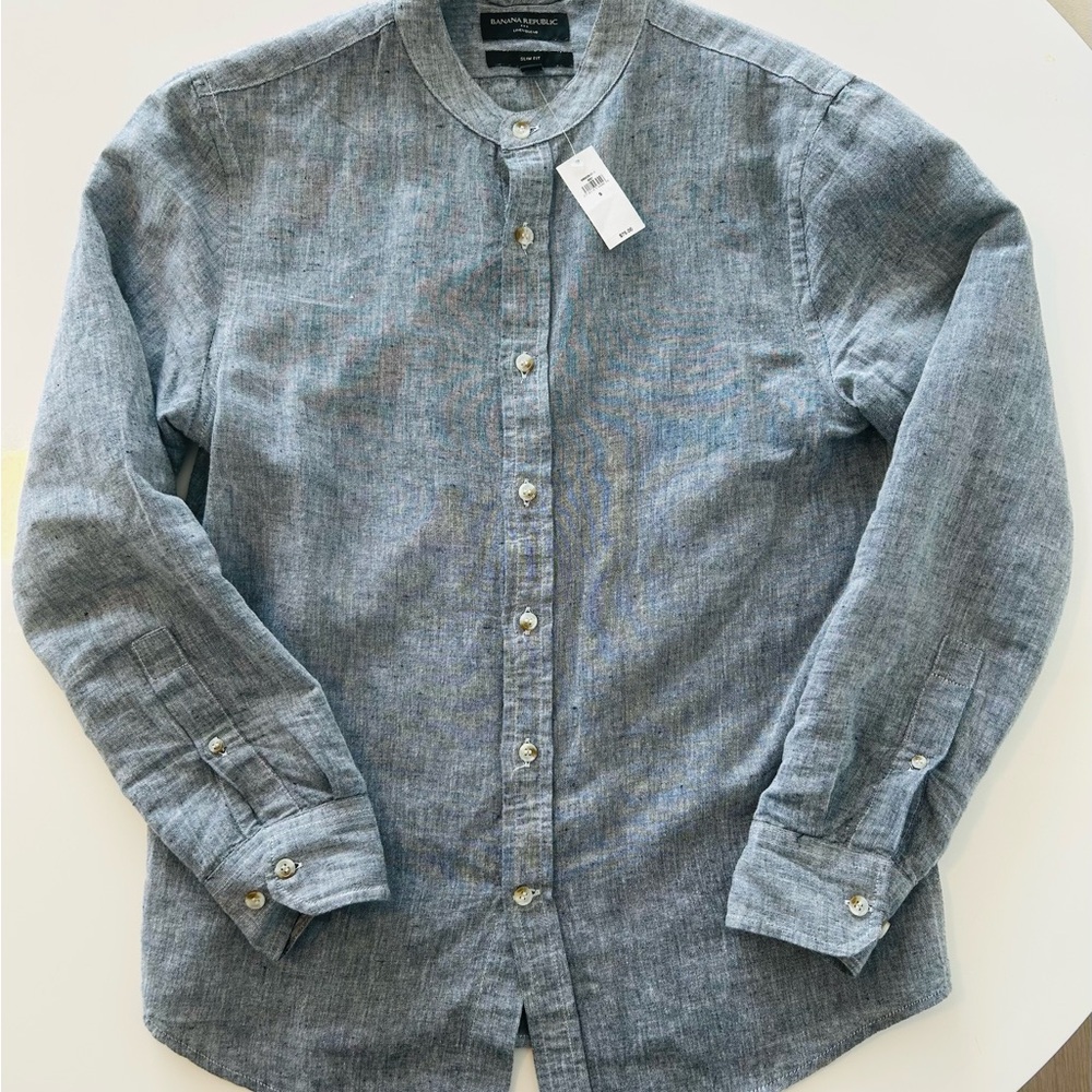 Banana Republic Factory Mandarin Collar Chambray Button-Down (NWT)